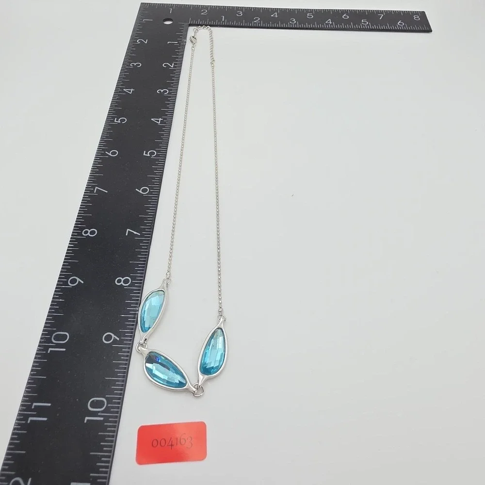 Vtg SWAROVSKI Crystal Necklace Blue Rhodium Plate Ball Chain 20" FREE $HIPPING!! - Picture 10 of 10
